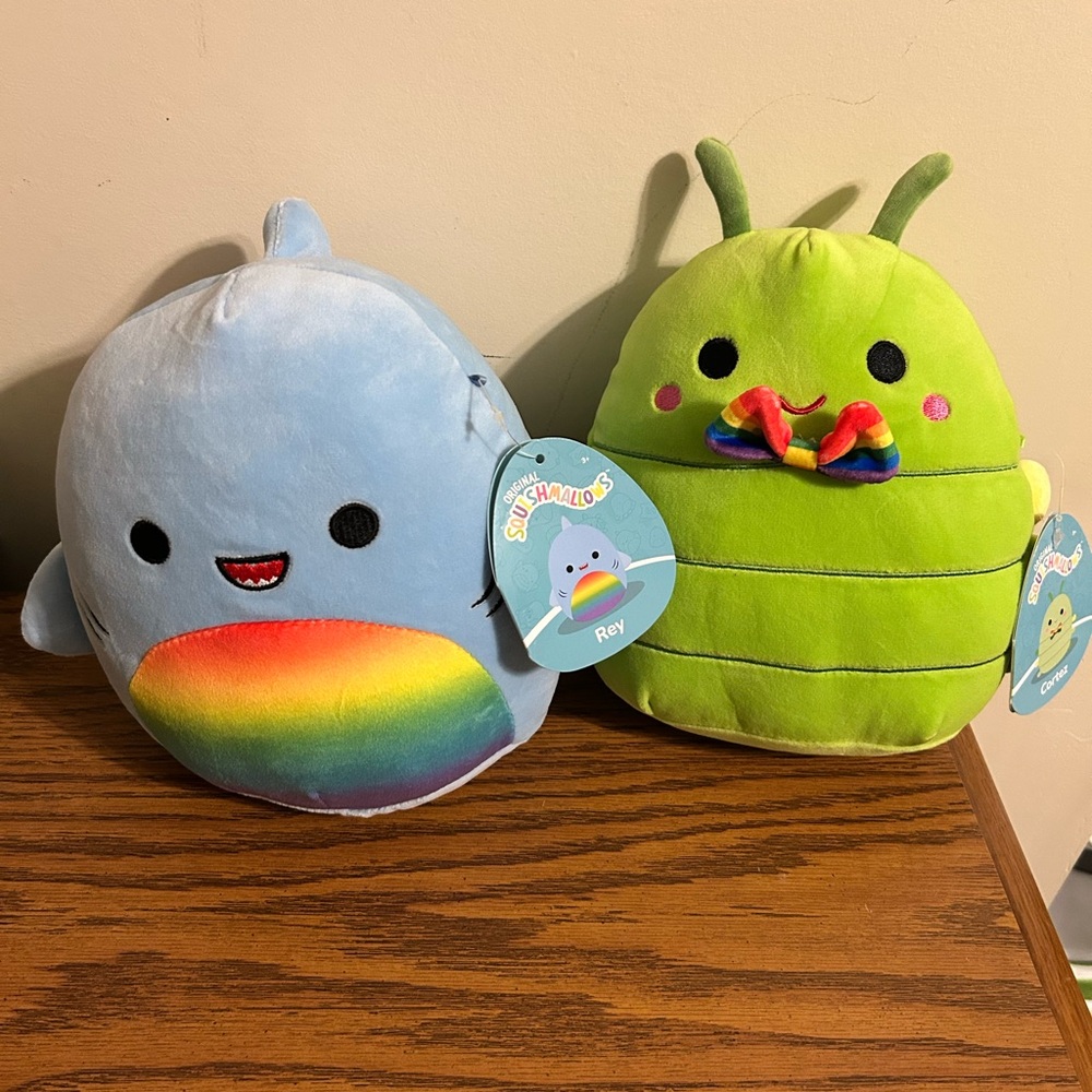 NWT Two Pride Squishmallows -Rey The Shark And Cortez The Caterpillar
